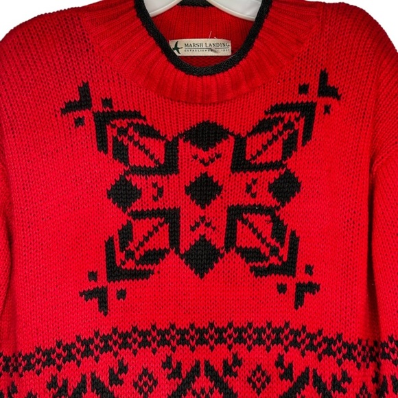 Vintage Marsh Landing Thick Snowflake Red‎ Sweater - Picture 2 of 7